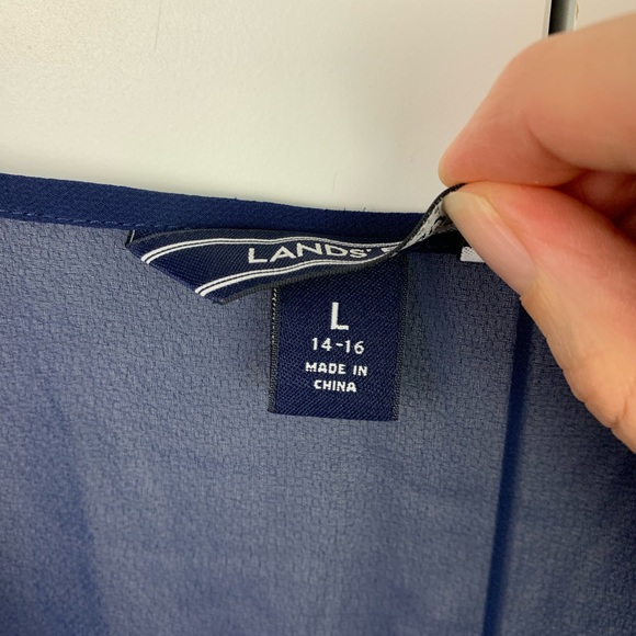 Lands End LARGE Sheer Swim Cover Kaftan Tunic Navy Embroidery Coastal - Picture 4 of 7